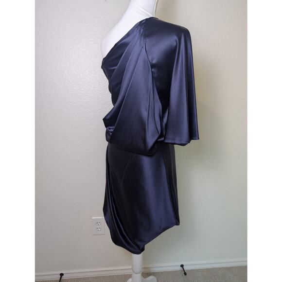 Malandrino 100% Silk Drape Goddess Navy Blue Dress Women 38 Designer Luxury - Picture 3 of 15